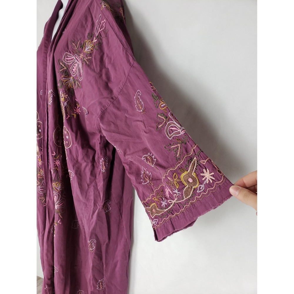 Magnolia Pearl Belinay Kimono Jacket Plum Floral Embroidered Cotton One Size NWT - Picture 3 of 13